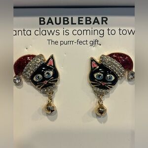 Gifted 🎅🏼 BaubleBar Kitty Cat Earrings with Red Santa Hat Sparkle New In Box